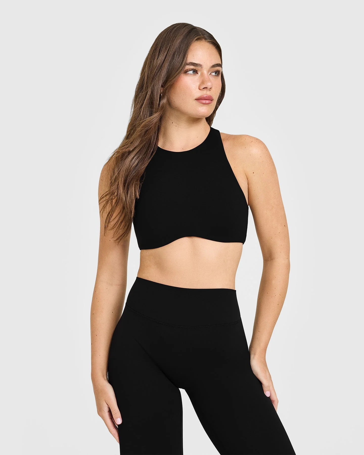 SoftMotion™ High Neck Sports Bra with White Logo | Light Rosewood | Oner Active (UK / US)