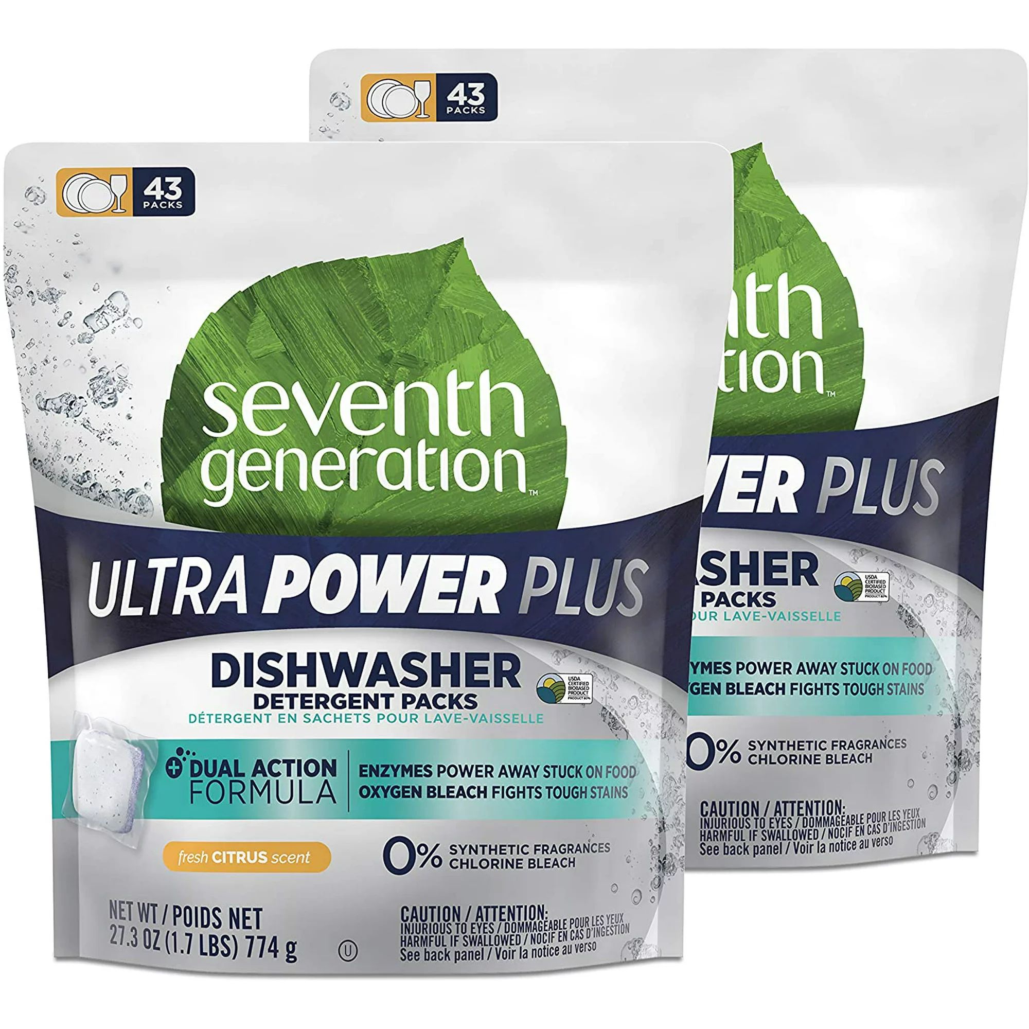 Seventh Generation Ultra Power Plus Dishwasher Detergent Packs, Fresh Citrus Scent, 43 Count, Pac... | Walmart (US)