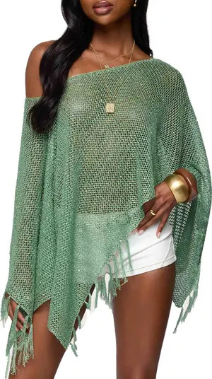 Sequin Fringe Knit Poncho | Nordstrom