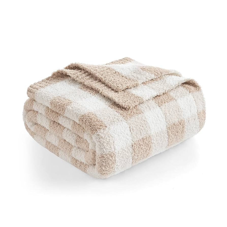 Snuggle Sac Checkered Throw Blanket for Couch, Super Soft Cozy Warm Knit Netural Decorative Fluff... | Amazon (US)