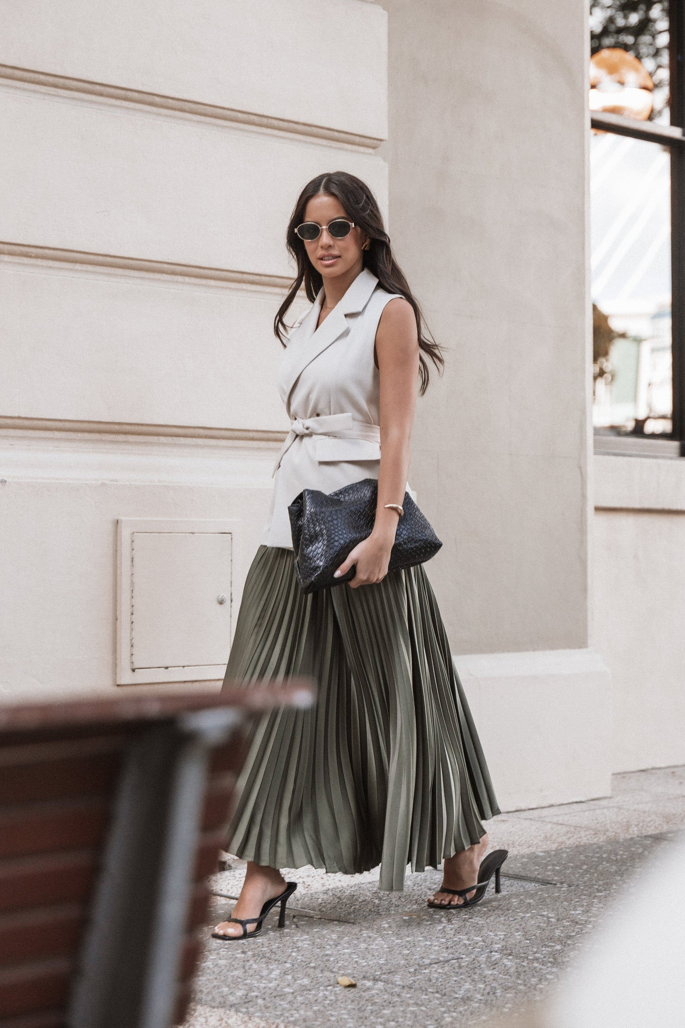 Polina Pleated Maxi Skirt - Olive | Petal & Pup (US)