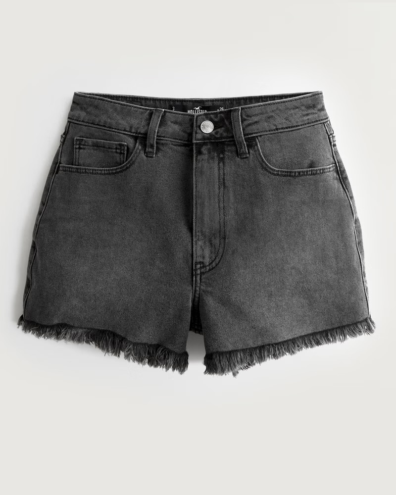 Ultra High-Rise Faded Black Denim Mom Shorts | Hollister (US)