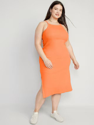 Fitted Sleeveless Rib-Knit Midi Dress for Women | Old Navy (US)