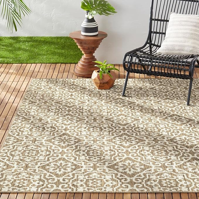 Nicole Miller New York Patio Country Danica Transitional Geometric Indoor/Outdoor Area Rug, Brown... | Amazon (US)
