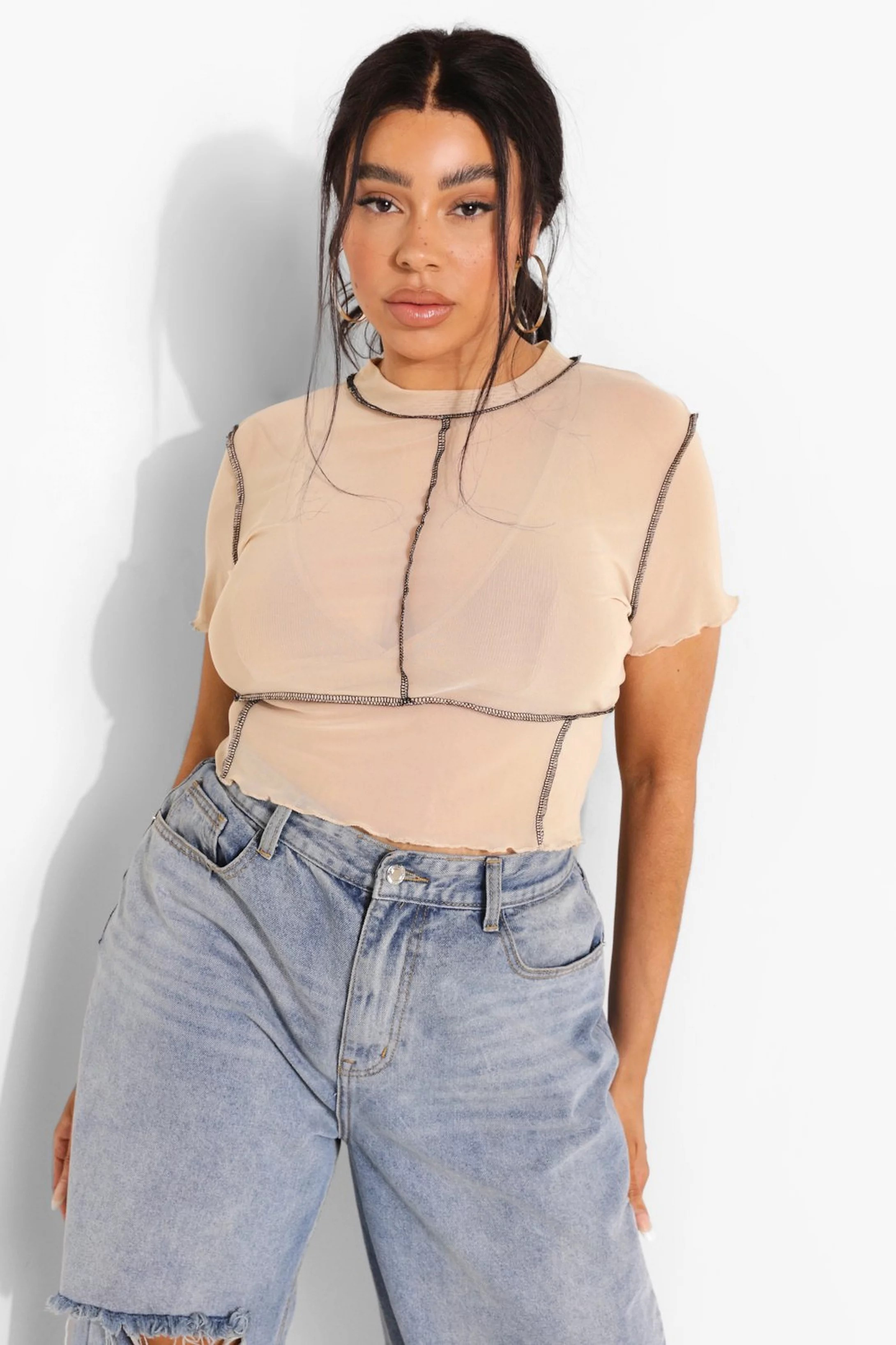 Plus Mesh Seam Detail Crop Top | Boohoo.com (US & CA)