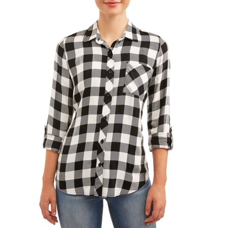 Women's Button Front Plaid Top | Walmart (US)