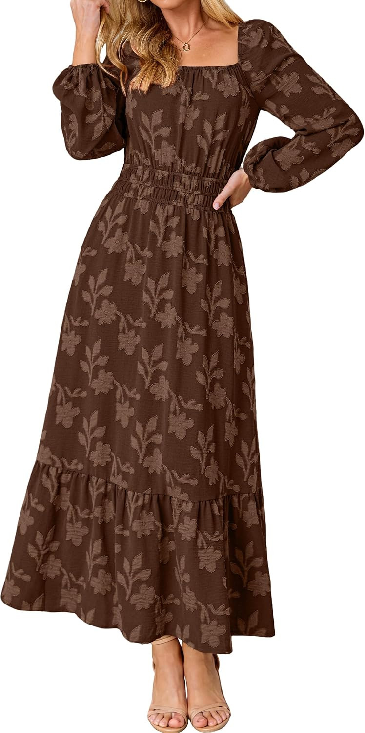 Simplee Womens Floral Maxi Dress Boho Flowy Fall Wedding Guest Dresses | Amazon (US)