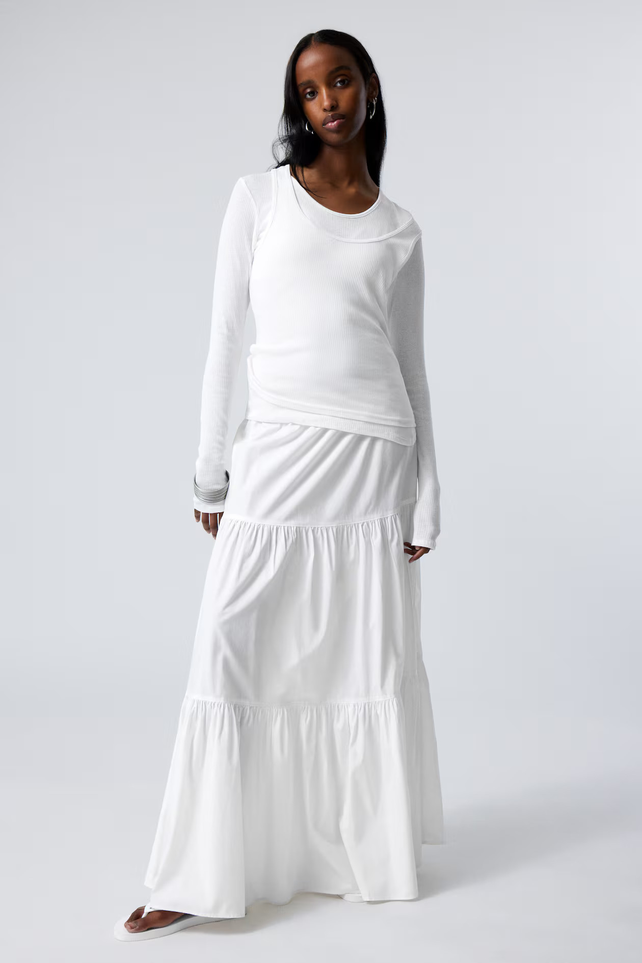 Tiered Maxi Poplin Skirt - White - Ladies | H&M GB | H&M (UK, MY, IN, SG, PH, TW, HK)