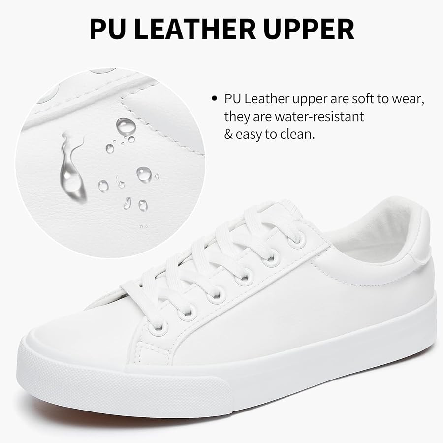 Womens White Tennis Shoes PU Leather Sneakers Casual Walking Shoes for Women | Amazon (US)