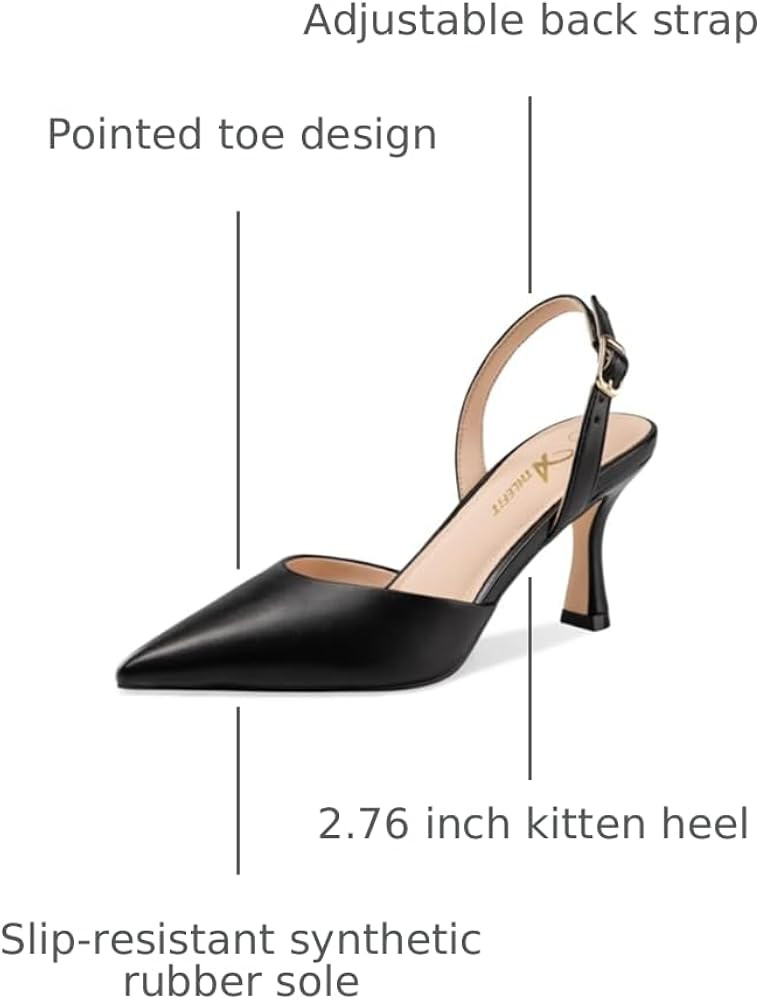 Athlefit Closed Pointed Toe Kitten Heels for Women Dress Work Wedding Party Slingback Stiletto Pu... | Amazon (US)