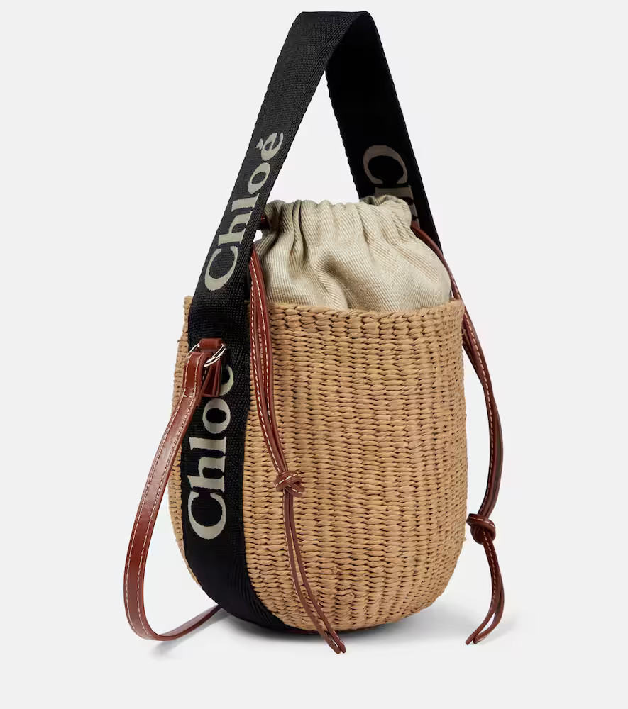 ChloÃ© Woody Mini leather-trimmed bucket bag | Mytheresa (US/CA)