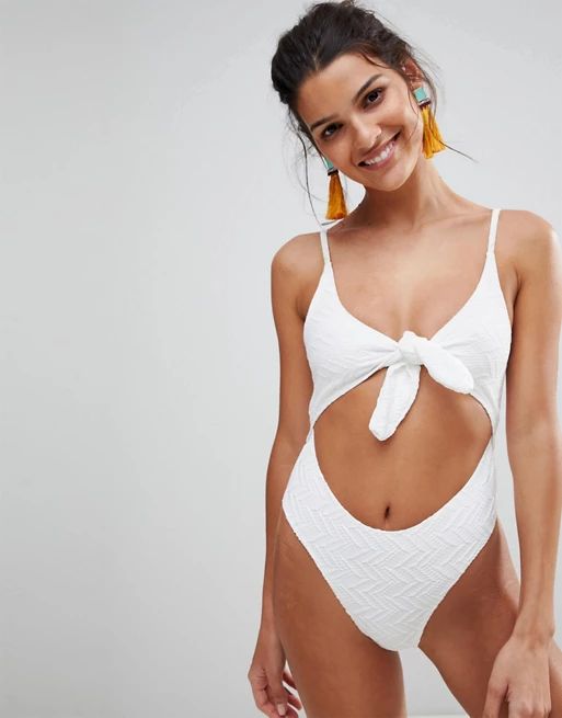 River Island Textured Knot Front Swimsuit | ASOS US