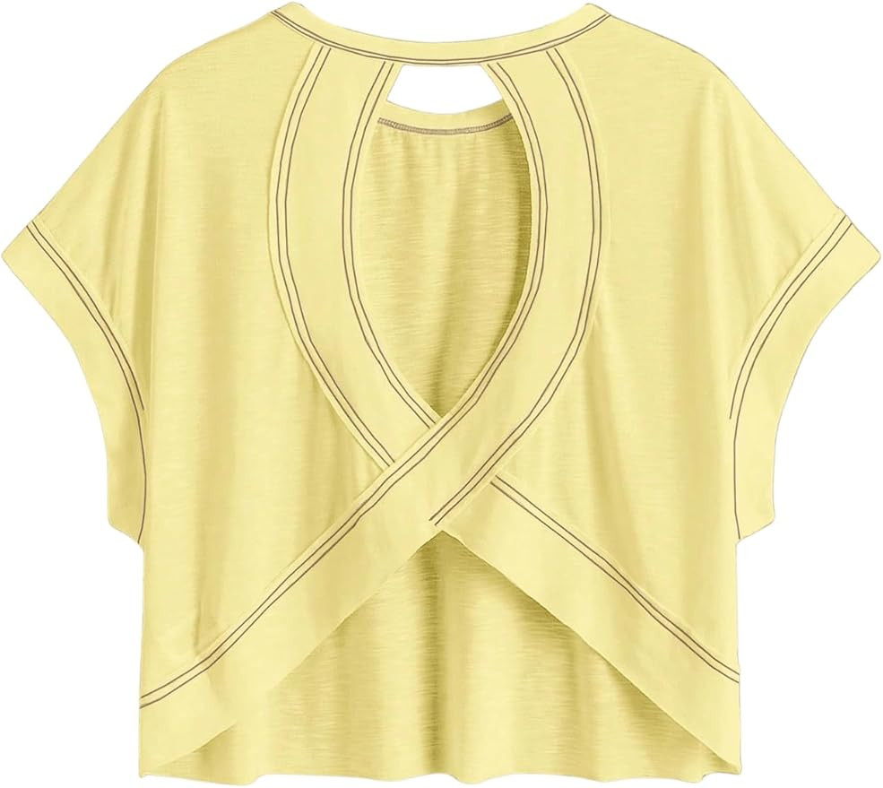 SOLY HUX 2024 Open Back Tops for Women Criss Cross Cut Out Tee Backless Casual Short Sleeve Round... | Amazon (US)