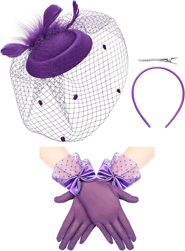 Geyoga 50s Fascinators Hat for Women 20s Feather Pillbox Hair Clip Funeral Tea Party First Commun... | Amazon (US)