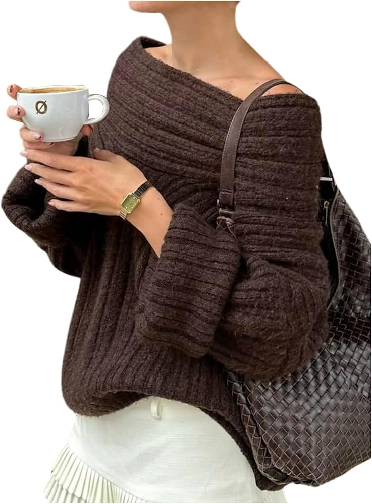 Verdusa Women's Off The Shoulder Chunky Sweater Cozy Sweaters Long Sleeve Fall Clothes Pullovers ... | Amazon (US)