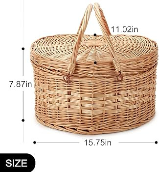 Picnic Basket for 2 Picniking Heart Shaped Empty Woven Wicker Willow Wood Hamper Backpack Box wit... | Amazon (UK)