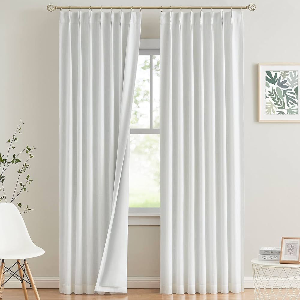 Vision Home White Pinch Pleated Full Blackout Curtains Room Darkening Window Curtains 108 inch fo... | Amazon (US)