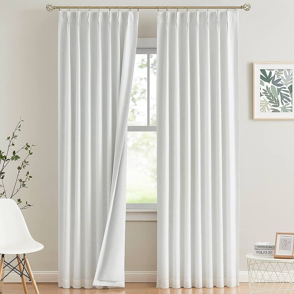 Vision Home White Pinch Pleated Full Blackout Curtains Room Darkening Window Curtains 108 inch fo... | Amazon (US)
