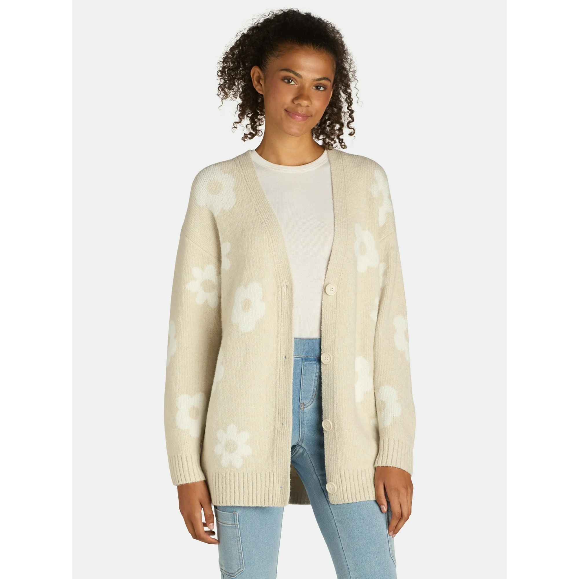 No Boundaries Conversational Cardigan, Women's and Women's Plus Sizes XXS-2XL - Walmart.com | Walmart (US)