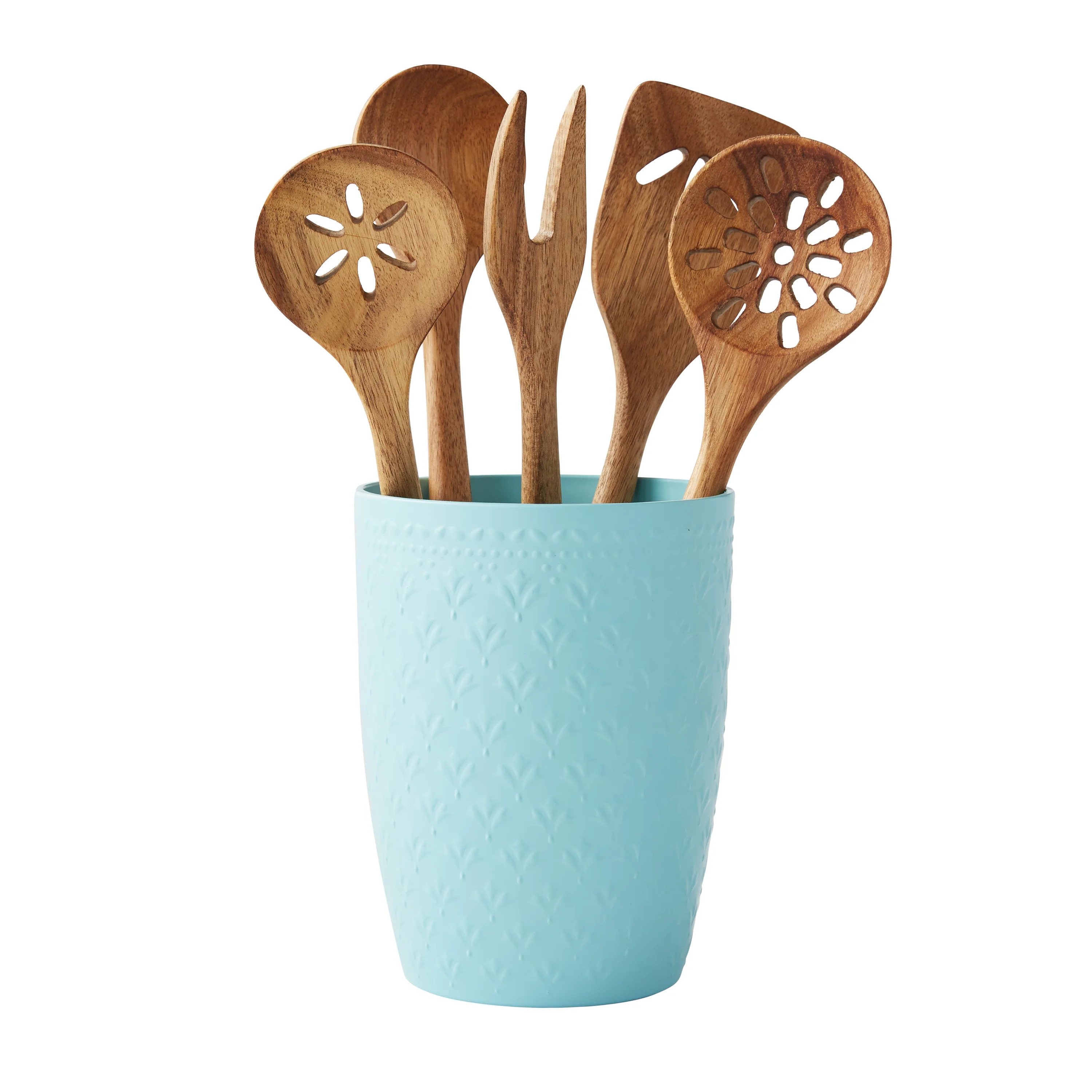 The Pioneer Woman 6-Piece Fleur Utensil Crock with Wood Tools | Walmart (US)