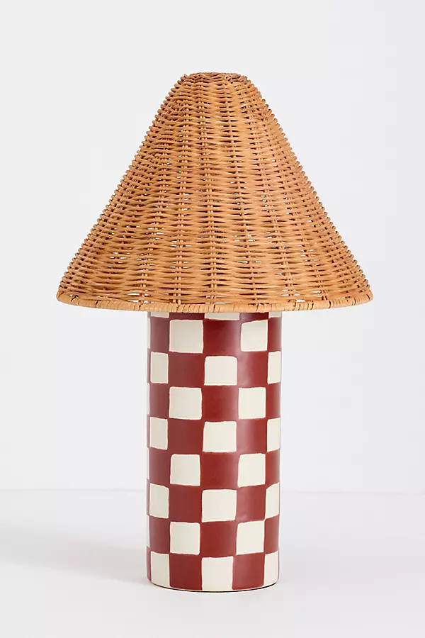 Merve Kahraman Ceramic Checkered Rattan Table Lamp | Anthropologie (US)