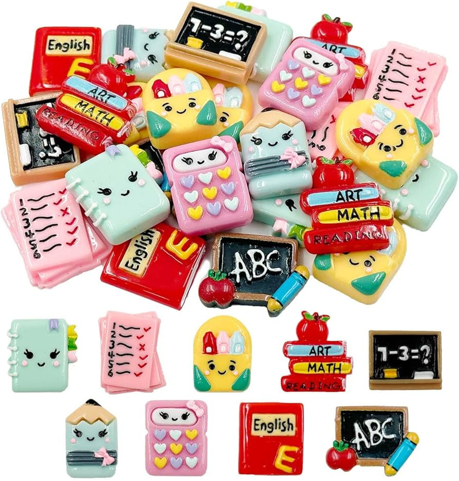 Back to School Flatback Resin Charms, 36Pcs Pencil Flatback Charms Apple Book Teacher Resin Charm... | Amazon (US)