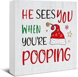 Christmas Bathroom Decorations - Funny Christmas Decor, He Sees You When You're Pooping Bathroom ... | Amazon (US)