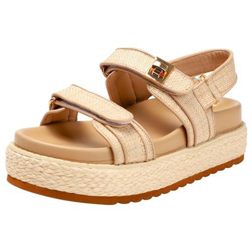 Raffia Platform Sandals For Women Rattan Chunky Woven Sandal Comfortable Summer Beach Sandals Open Toe Wedges Platform Sandals with Adjustable Double Buckle | Amazon (US)