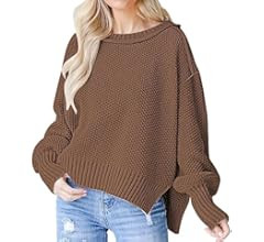 Womens Oversized Casual Sweaters Batwing Long Sleeve Crew Neck Chunky Ribbed Knit Pullover Loose ... | Amazon (US)