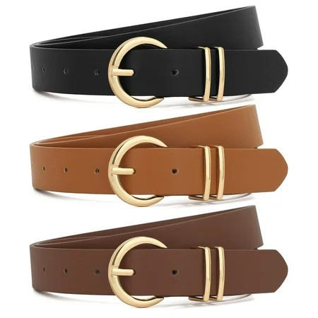 LOOIKOOS 3 Pack Belts for Women, Women Belts for Jeans Dresses Brown Belt Women with Gold Buckle (Black, Brown, Coffee) | Walmart (US)