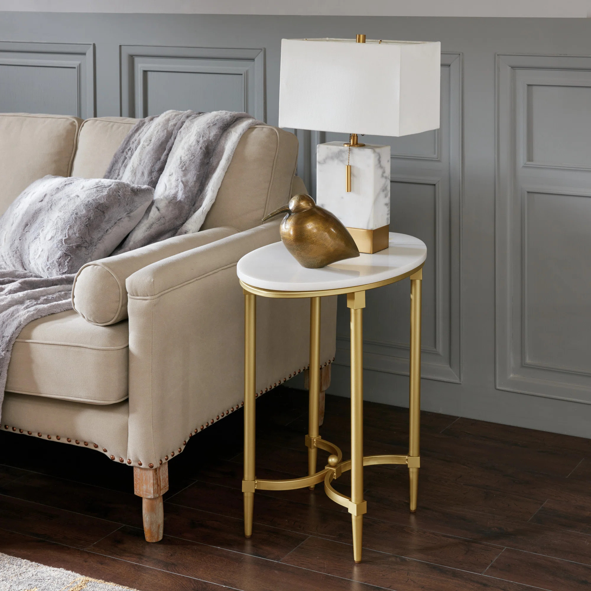 Madison Park Signature Bordeaux Marble Top Oval Gold Metal End Table & Reviews | Wayfair | Wayfair North America