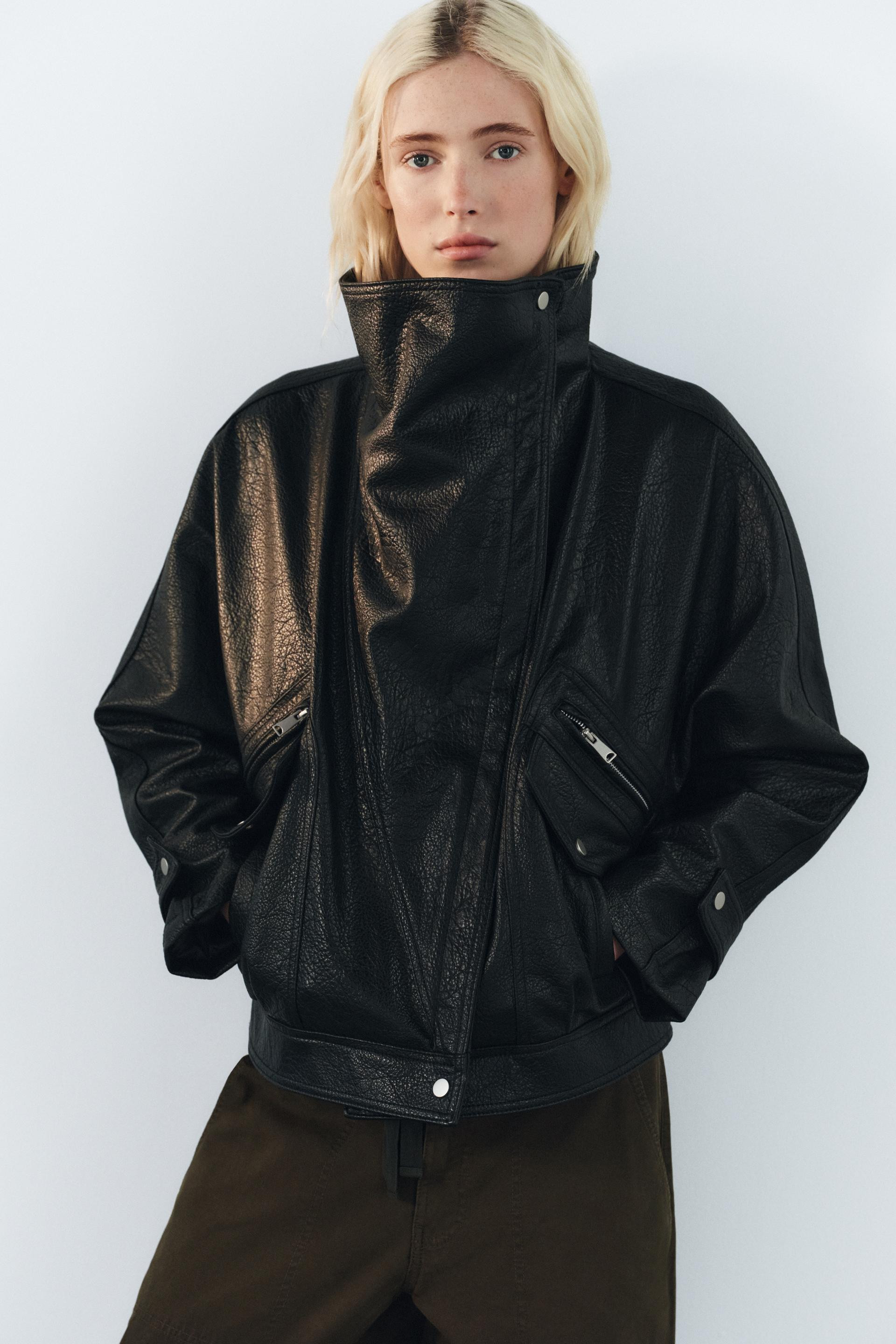 Zara - Faux Leather Biker Jacket - Black - Xs - Woman | Zara US