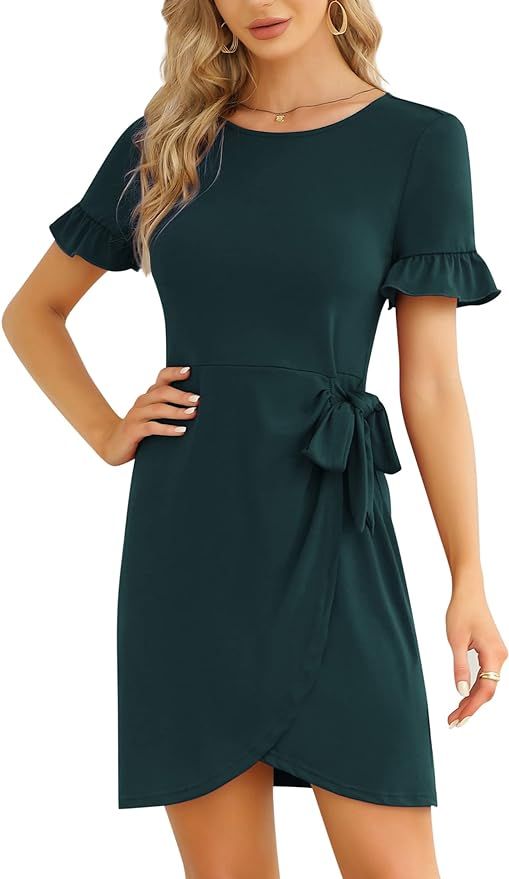 KoJooin Women's Casual Summer Short Sleeve Wrap Hem Short Dress Graduation Party Mini Dress | Amazon (US)