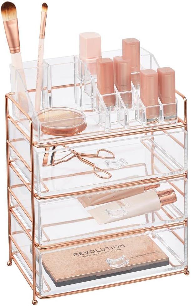 mDesign Plastic Cosmetic Organizer Storage Station with 3 Drawers and 16 Divided Sections for Bat... | Amazon (US)