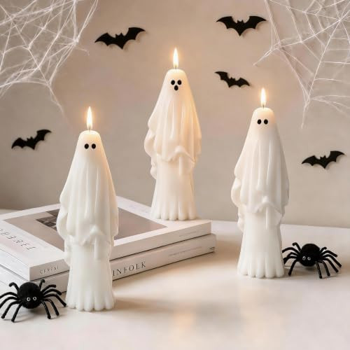SOUNDVALUE Halloween Decorations Cute Ghost Candles for Mantel Party, 3 PCS | Amazon (US)