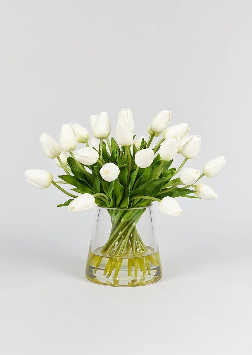 Faux Tulip Arrangement in Glass Vase - 12" | Afloral