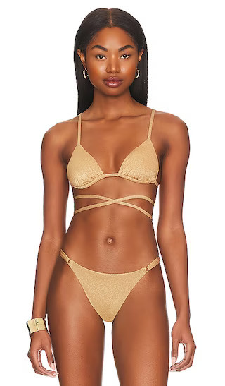 Sol Strappy Wrap Bikini Top Golden Glow Metallic Bikini Gold Bikini Gold Swimsuit Metallic Swimsuit | Revolve Clothing (Global)