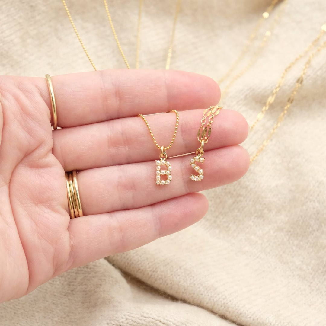 Tiny Pearl Initial Necklace, Personalized Necklace, Letter Necklace, Gold Necklace, Custom Neckla... | Etsy (US)