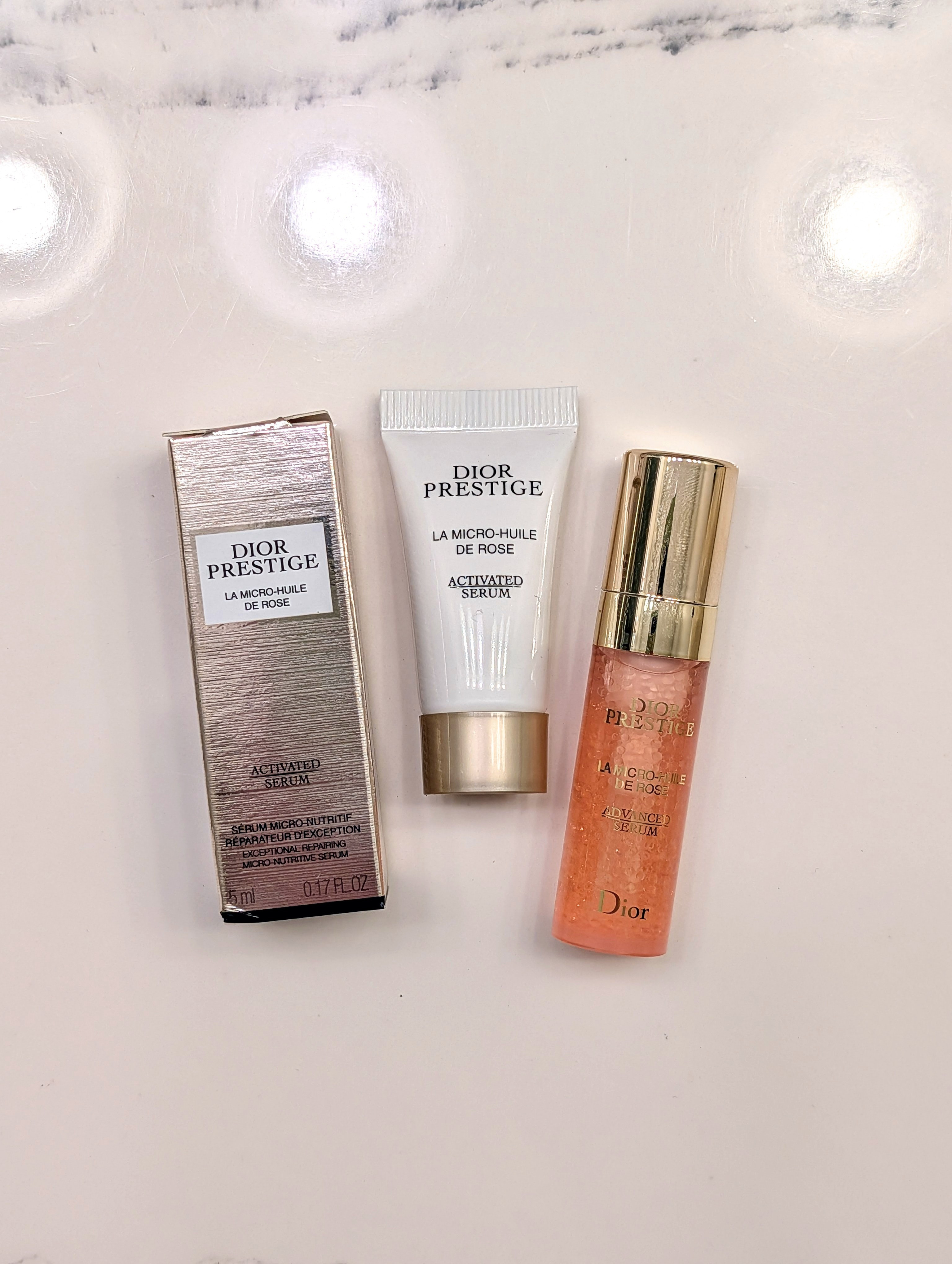 Samples of the Dior Prestige Advanced Serum. Full size on sale at Macy's! This is PRICEY but so good. It has tiny beads with vitamins that burst upon touch.

#LTKmorningroutine #LTKselfcare #LTKBeauty