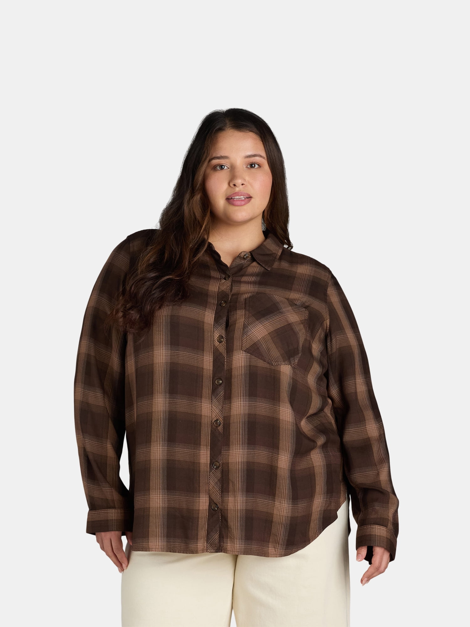 Terra & Sky Women's Plus Plaid Button-Down Shirt, Sizes 0X-5X | Walmart (US)