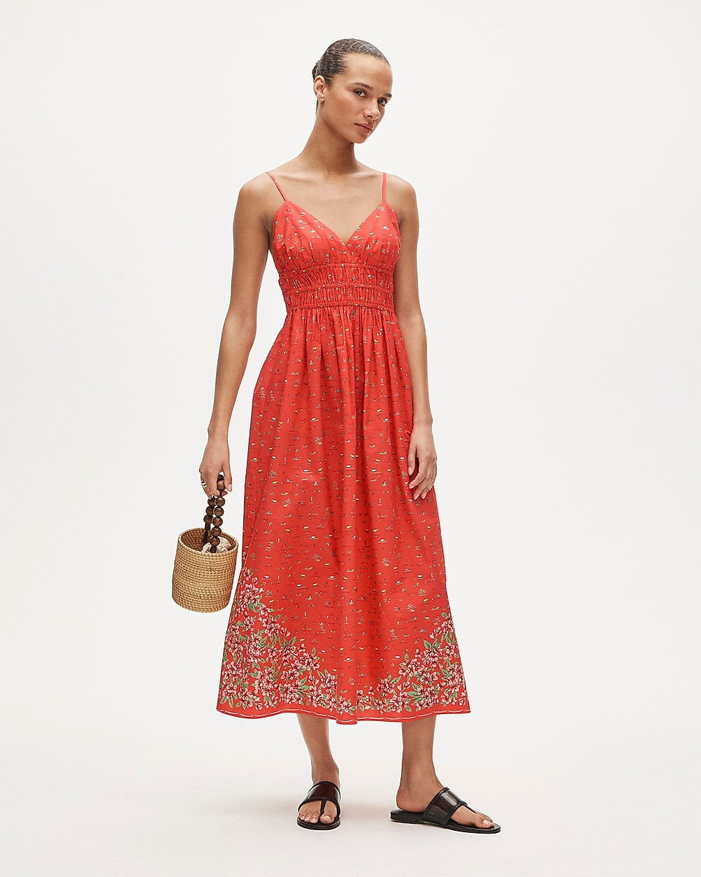 Petite smocked-waist V-neck dress in map print | J. Crew US