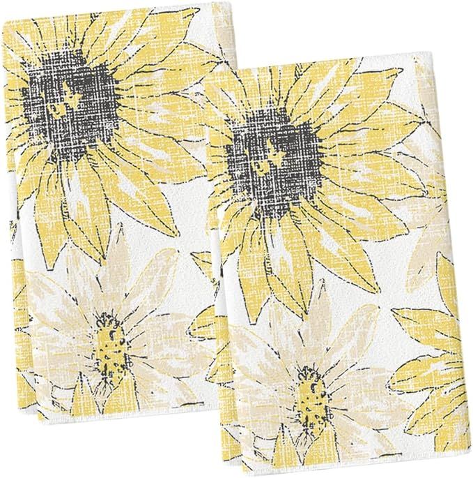 Artoid Mode Yellow Floral Boho Kitchen Towels Dish Towels, 18x26 Inch Seasonal Spring Summer Deco... | Amazon (US)