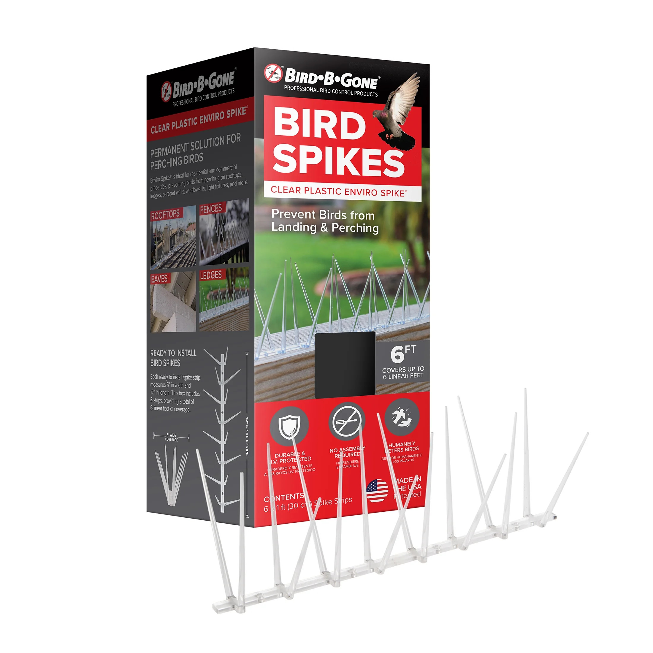 Bird B Gone Enviro Spike Clear Plastic Bird Spikes (6 ft), Bird Deterrent for Pigeons | Walmart (US)