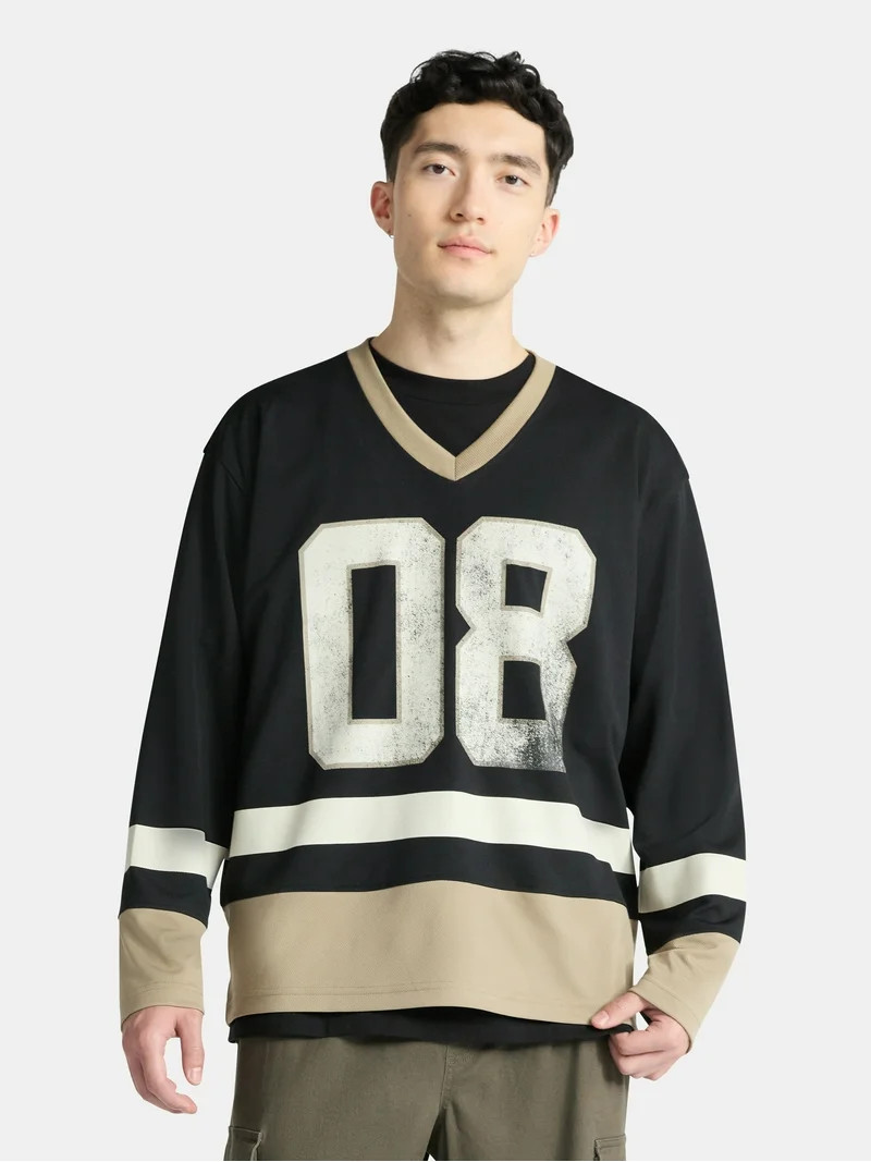 No Boundaries Hockey Jersey Style Shirt with Long Sleeves, Men's and Big Men's | Walmart (US)