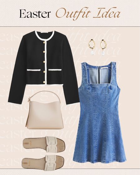 Easter outfit idea 🐰 denim dress, cardigan and sandals 

#LTKSeasonal #LTKfindsunder100 #LTKstyletip
