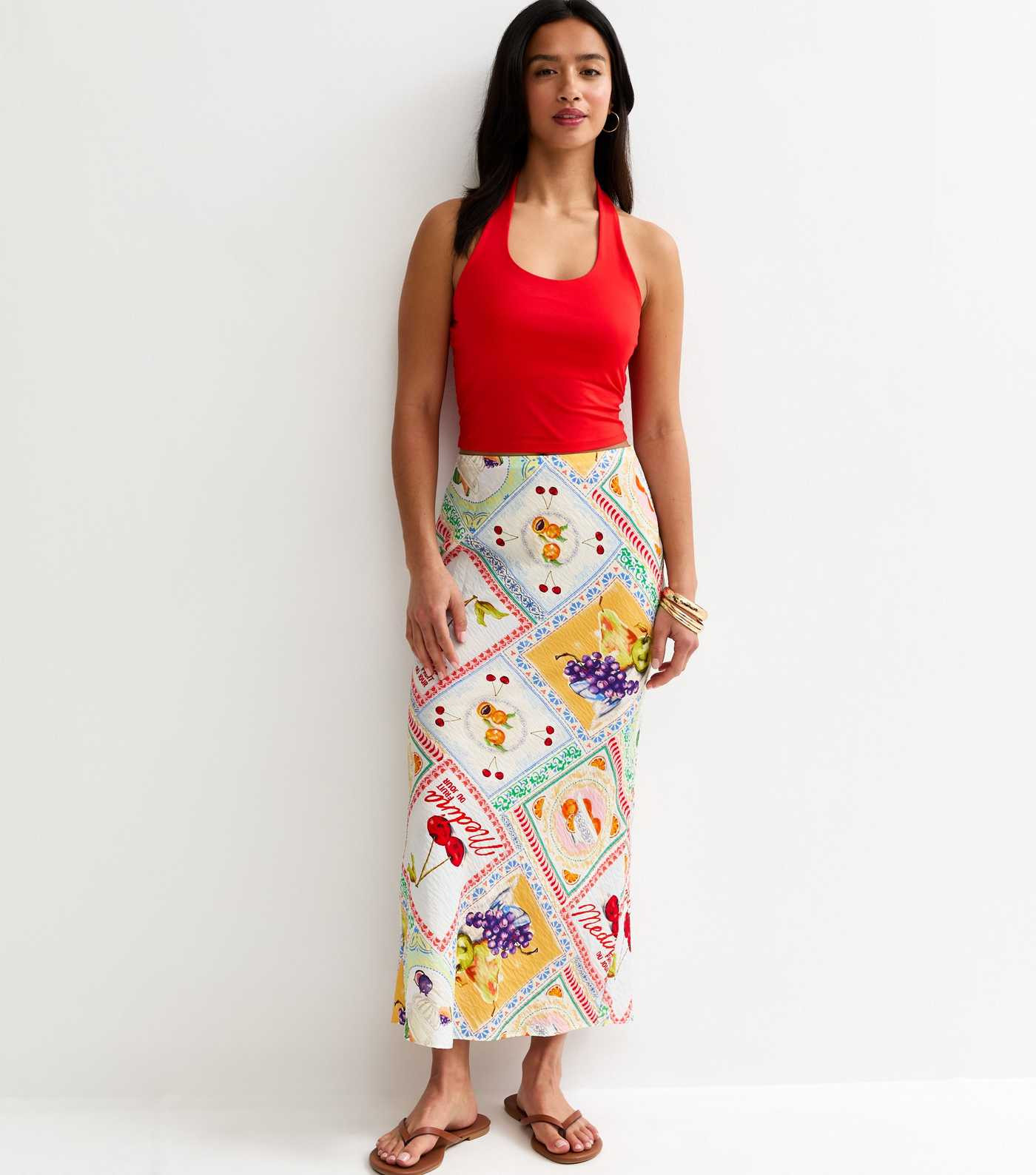 Petite Multicolour Still Life Print Bias Cut Midi Skirt | New Look | New Look (UK)