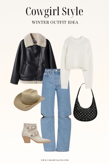 Cozy cowgirl outfit idea.
Studded cowboy boots, cowboy hat, aviator jacket outfit, western style fashion

#LTKstyletip #LTKSeasonal