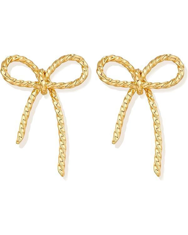 Gold Bow Stud Earrings for Women Fashion Jewelry Gift | Amazon (US)