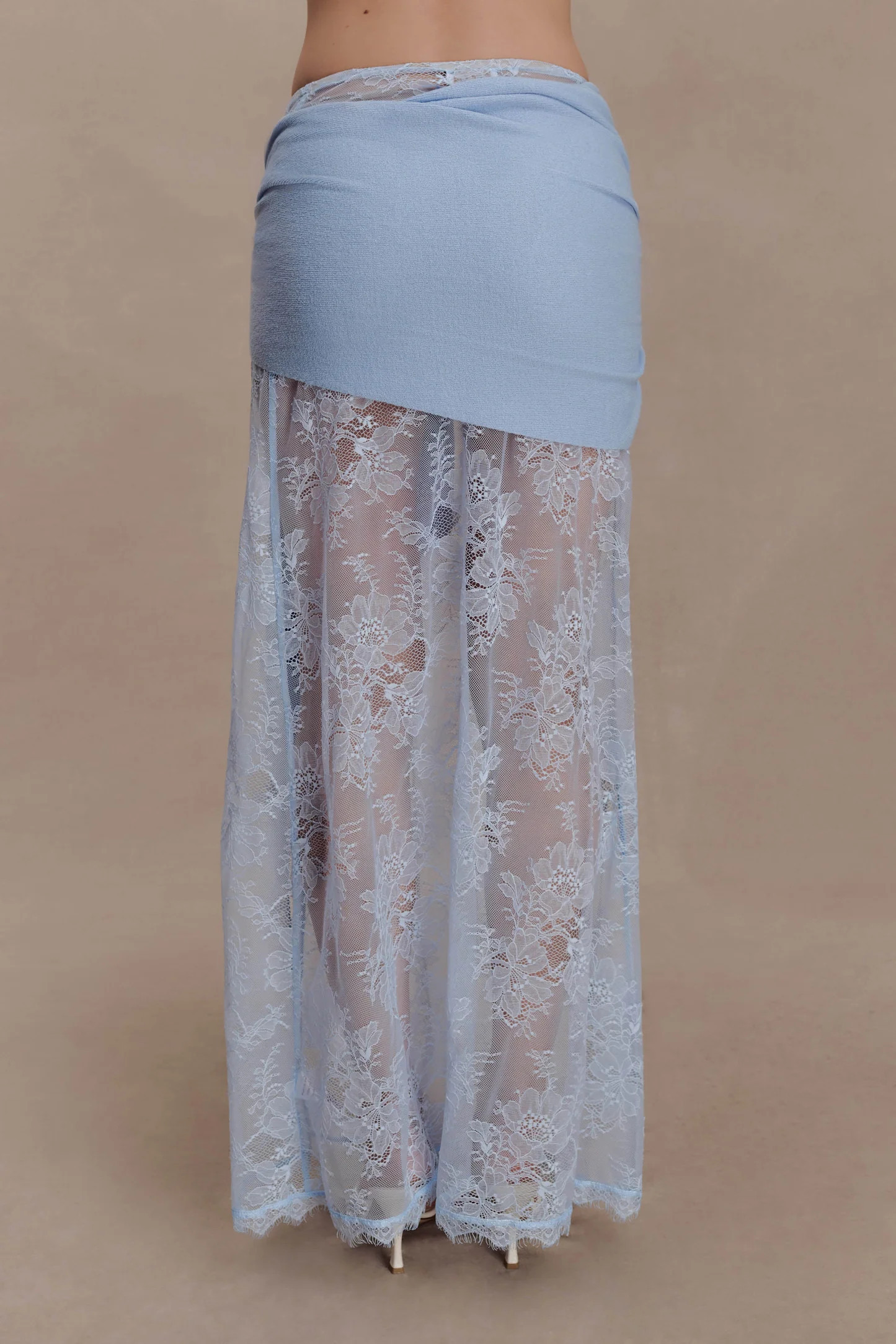 Lucy Lace And Knit Skirt - Cornflower Blue | Meshki UK