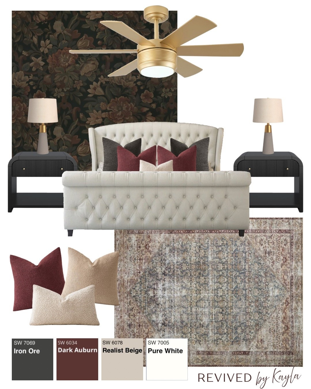 Modern dark and moody bedroom design with black, dark red, and beige decor, with paint colors from Sherwin Williams 🥀🖤


#homedecor #homedesign #roomdecor #roomdesign #bedroomfurniture #furniture #bedroominspo #bedroommakeover #moderndecor #modernbedroom #moody #blackdecor #homeinspo #inspiration #homedecorinspo #wayfair #amazon #amazonhome #amazonfinds beige bed, black nightstands, neutral area rug, moody black floral wallpaper, throw pillows, modern grey and gold lamps

#LTKHome #LTKFindsUnder50 #LTKFindsUnder100